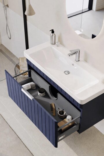 Orka Procıda 105 cm Mat Lacivert / Krom Kulplu ,Banyo Dolabı Alt Modül ve Lavabo, 5007224 - 6