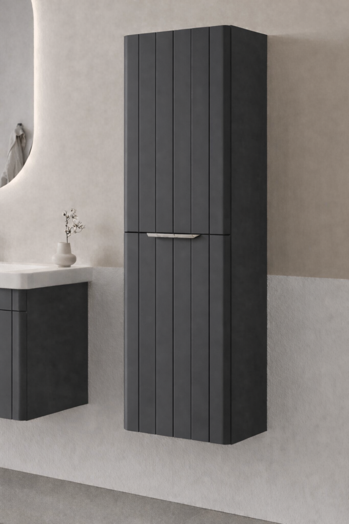Orka Procıda 40 Cm Mat Antrasit / Krom Kulplu Banyo Boy Dolabı, 3009342 - 2