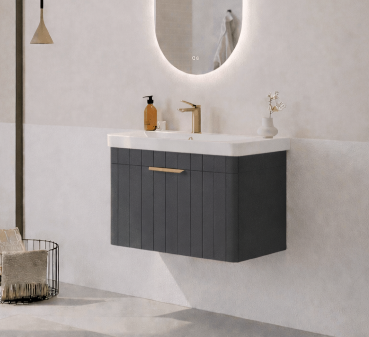 Orka Procıda 60 cm Mat Antrasit / Altın Kulplu ,Banyo Dolabı Alt Modül ve Lavabo, 5007202 - 3