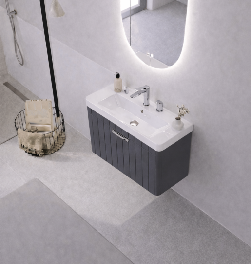 Orka Procıda 60 cm Mat Antrasit / Krom Kulplu ,Banyo Dolabı Alt Modül ve Lavabo, 5007206 - 4