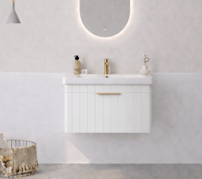 Orka Procıda 60 cm Mat Beyaz / Altın Kulplu ,Banyo Dolabı Alt Modül ve Lavabo, 5007201 - 1