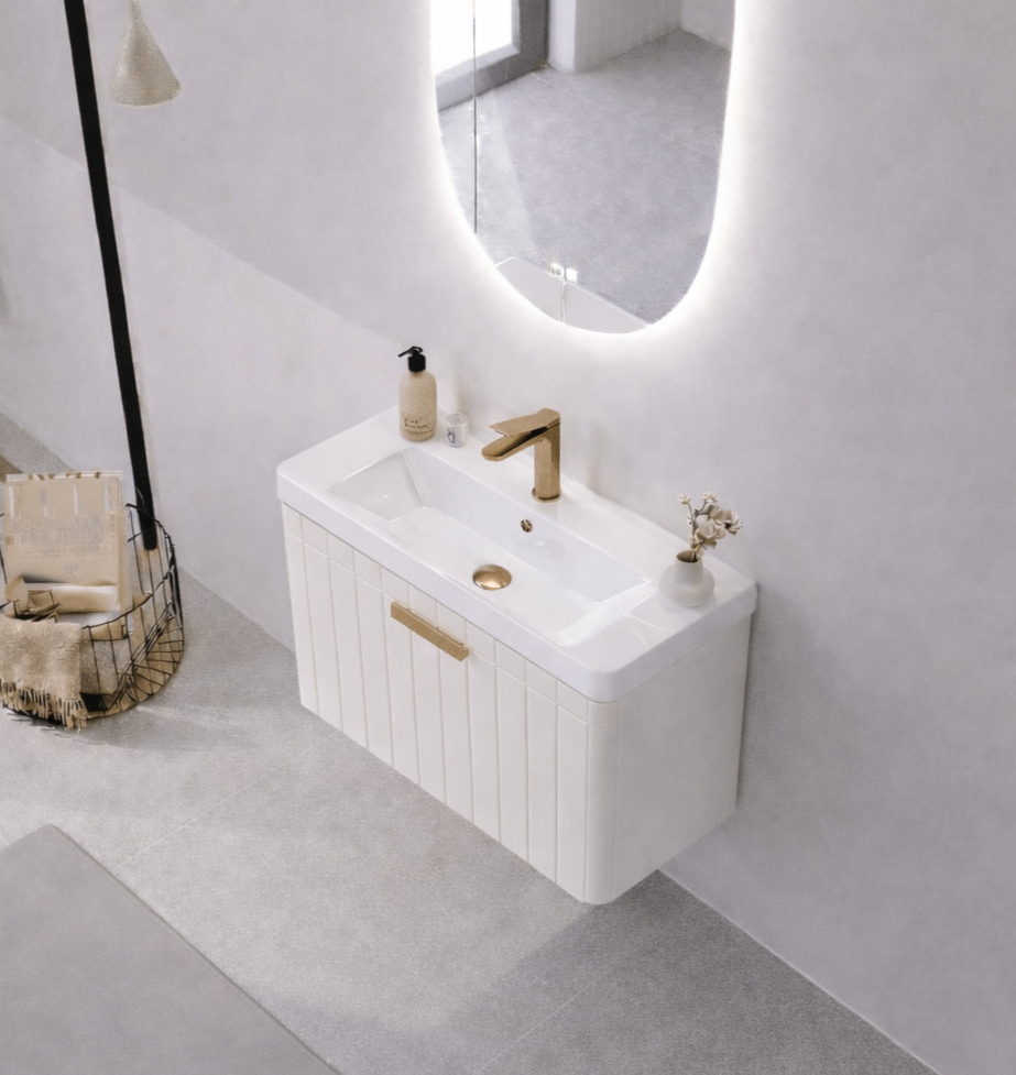 Orka Procıda 60 cm Mat Beyaz / Altın Kulplu ,Banyo Dolabı Alt Modül ve Lavabo, 5007201 - 3