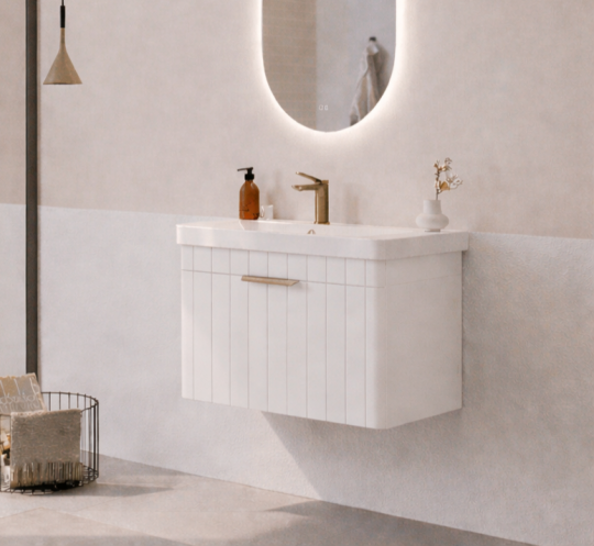 Orka Procıda 60 cm Mat Beyaz / Altın Kulplu ,Banyo Dolabı Alt Modül ve Lavabo, 5007201 - 4