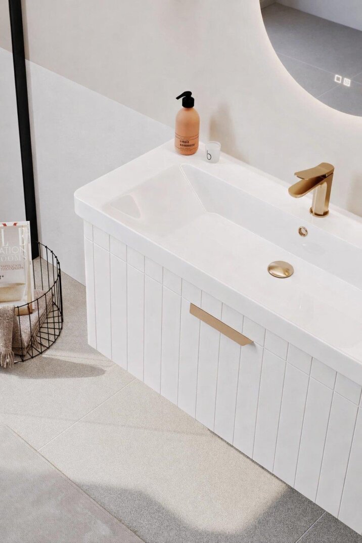 Orka Procıda 60 cm Mat Beyaz / Altın Kulplu ,Banyo Dolabı Alt Modül ve Lavabo, 5007201 - 6