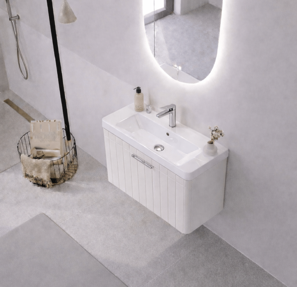 Orka Procıda 60 cm Mat Beyaz / Krom Kulplu ,Banyo Dolabı Alt Modül ve Lavabo, 5007205 - 4