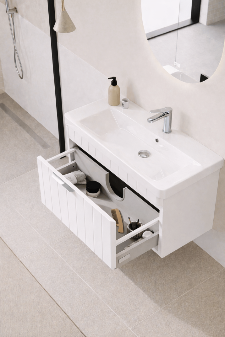 Orka Procıda 60 cm Mat Beyaz / Krom Kulplu ,Banyo Dolabı Alt Modül ve Lavabo, 5007205 - 5