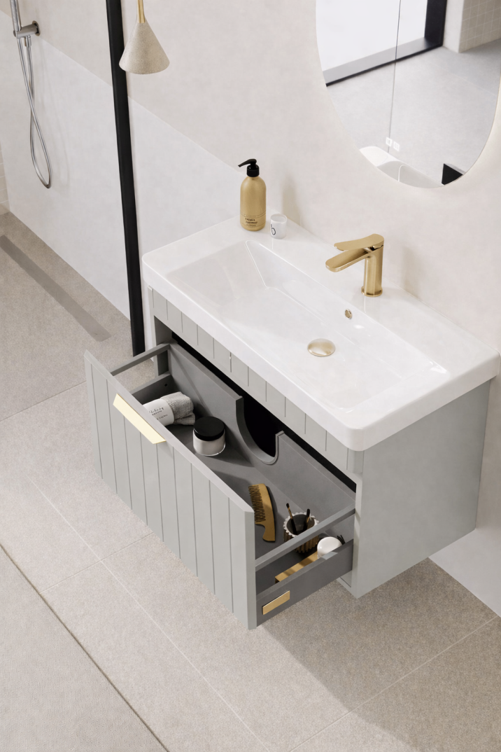 Orka Procıda 60 cm Mat Kaşmir / Altın Kulplu ,Banyo Dolabı Alt Modül ve Lavabo, 5007203 - 4