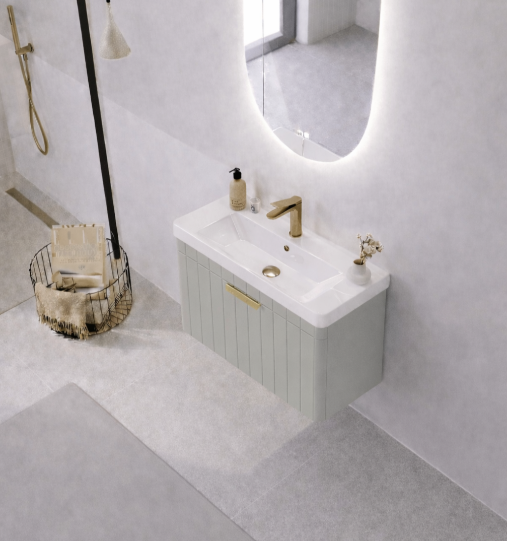 Orka Procıda 60 cm Mat Kaşmir / Altın Kulplu ,Banyo Dolabı Alt Modül ve Lavabo, 5007203 - 5