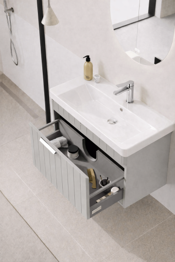 Orka Procıda 60 cm Mat Kaşmir / Krom Kulplu ,Banyo Dolabı Alt Modül ve Lavabo, 5007207 - 5