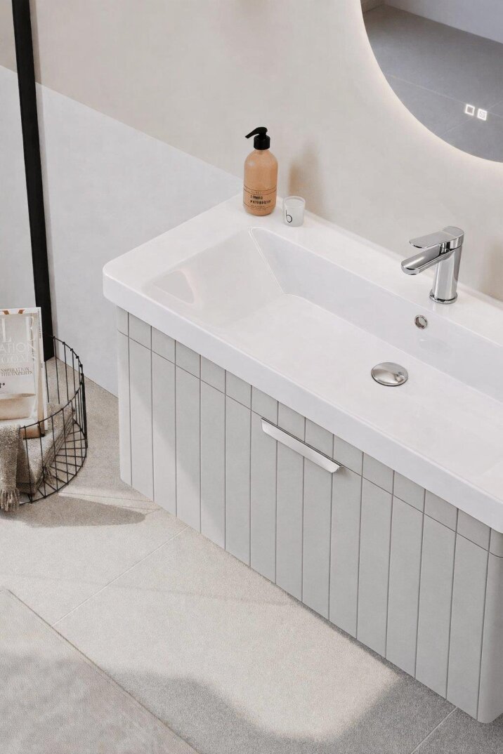 Orka Procıda 60 cm Mat Kaşmir / Krom Kulplu ,Banyo Dolabı Alt Modül ve Lavabo, 5007207 - 6