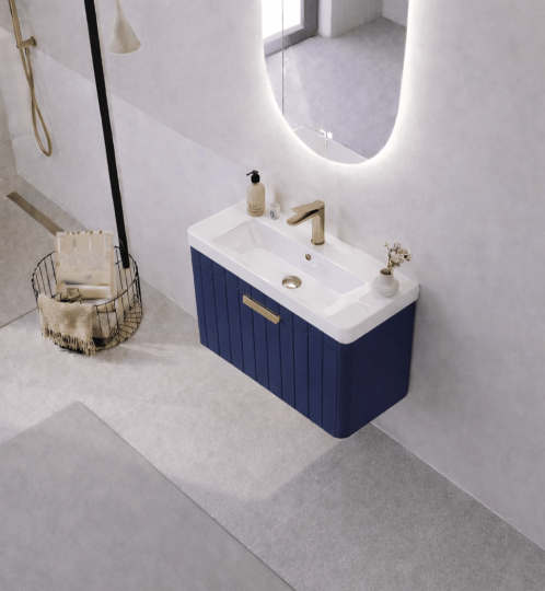 Orka Procıda 60 cm Mat Lacivert / Altın Kulplu ,Banyo Dolabı Alt Modül ve Lavabo, 5007204 - 4