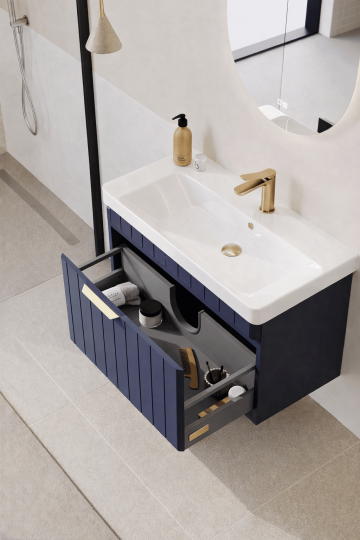 Orka Procıda 60 cm Mat Lacivert / Altın Kulplu ,Banyo Dolabı Alt Modül ve Lavabo, 5007204 - 5