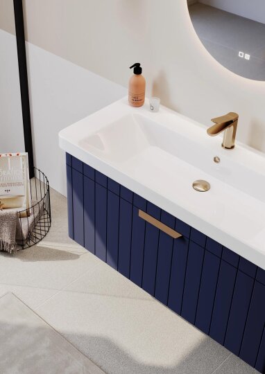 Orka Procıda 60 cm Mat Lacivert / Altın Kulplu ,Banyo Dolabı Alt Modül ve Lavabo, 5007204 - 6