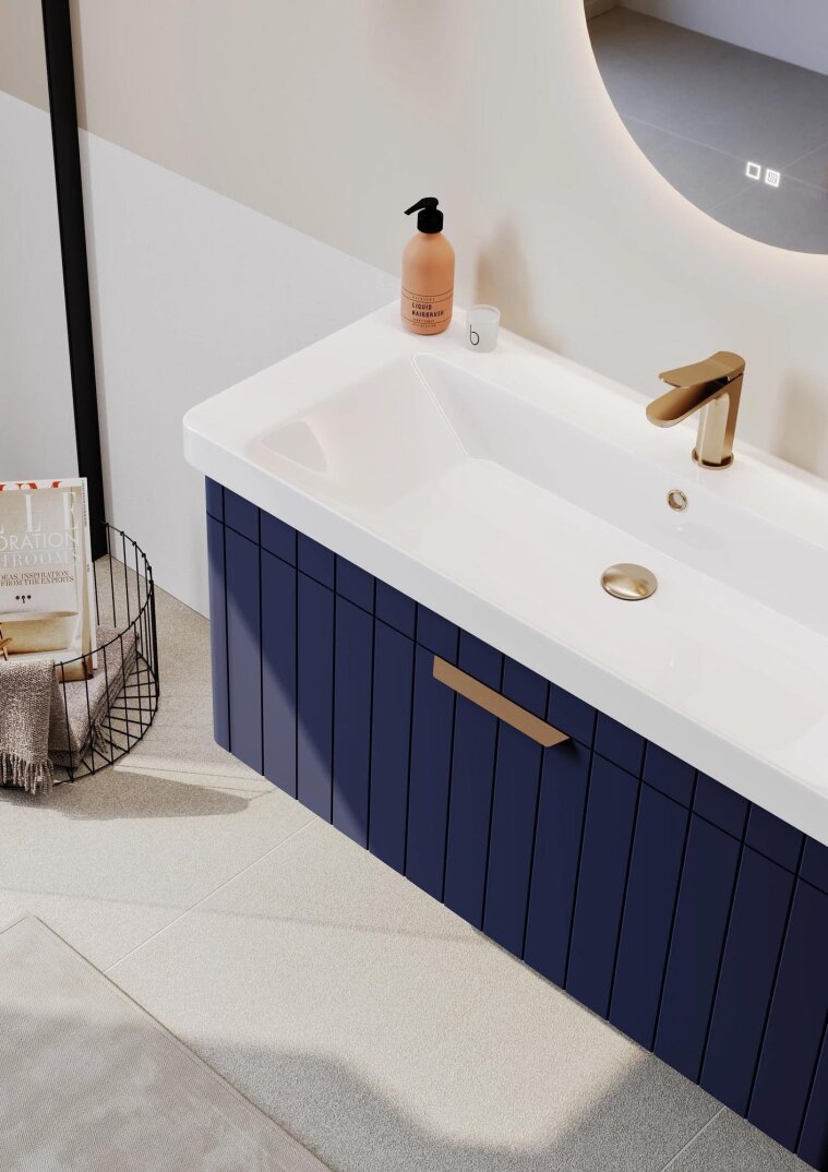 Orka Procıda 60 cm Mat Lacivert / Altın Kulplu ,Banyo Dolabı Alt Modül ve Lavabo, 5007204 - 6