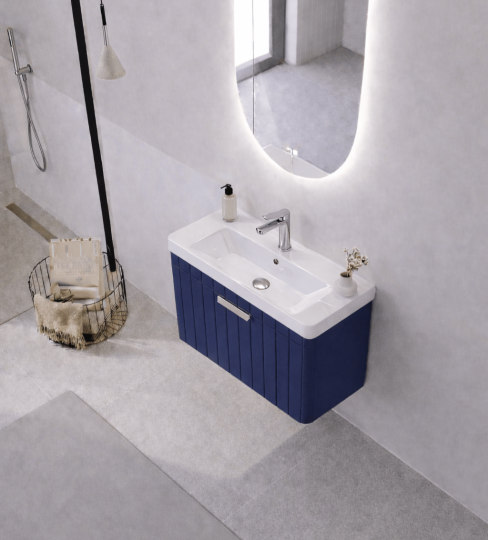Orka Procıda 60 cm Mat Lacivert / Krom Kulplu ,Banyo Dolabı Alt Modül ve Lavabo, 5007208 - 4