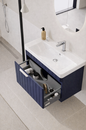 Orka Procıda 60 cm Mat Lacivert / Krom Kulplu ,Banyo Dolabı Alt Modül ve Lavabo, 5007208 - 5