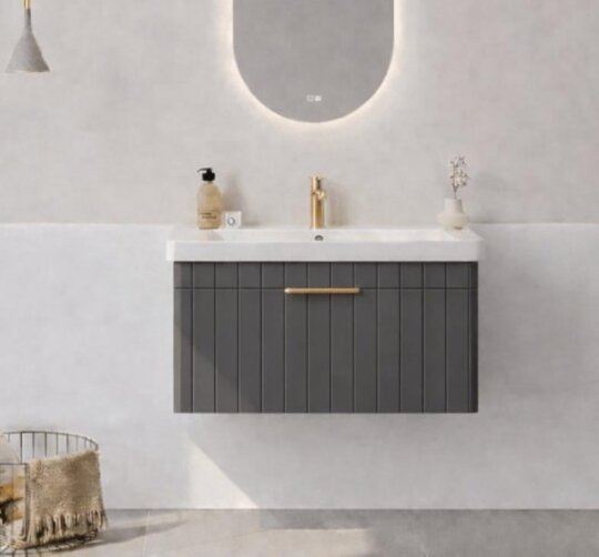 Orka Procıda 80 cm Mat Antrasit / Altın Kulplu ,Banyo Dolabı Alt Modül ve Lavabo, 5007210 - 2