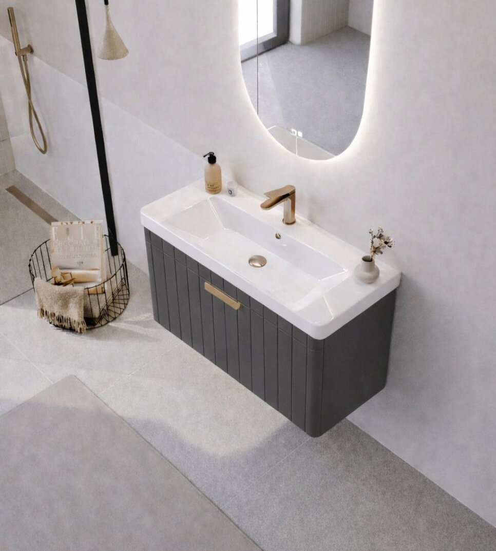 Orka Procıda 80 cm Mat Antrasit / Altın Kulplu ,Banyo Dolabı Alt Modül ve Lavabo, 5007210 - 3