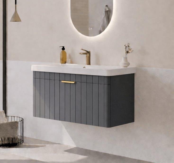 Orka Procıda 80 cm Mat Antrasit / Altın Kulplu ,Banyo Dolabı Alt Modül ve Lavabo, 5007210 - 6