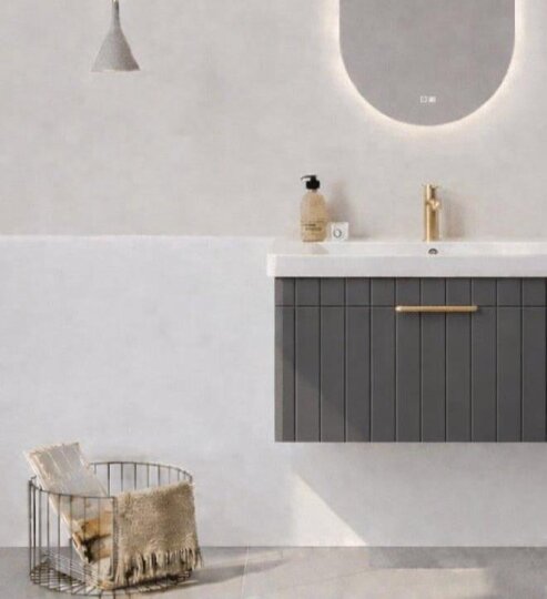 Orka Procıda 80 cm Mat Antrasit / Altın Kulplu ,Banyo Dolabı Alt Modül ve Lavabo, 5007210 - 7