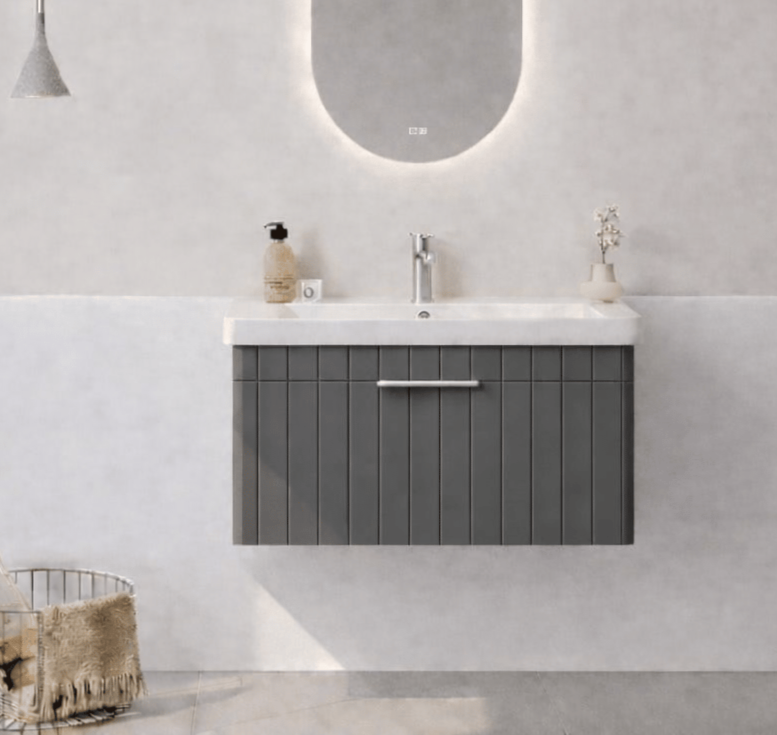 Orka Procıda 80 cm Mat Antrasit / Krom Kulplu ,Banyo Dolabı Alt Modül ve Lavabo, 5007214 - 1