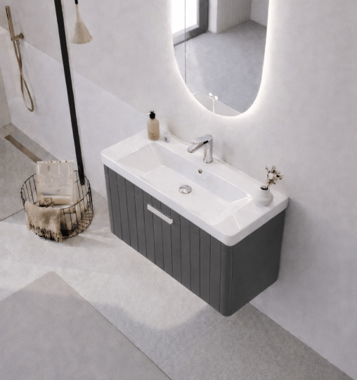 Orka Procıda 80 cm Mat Antrasit / Krom Kulplu ,Banyo Dolabı Alt Modül ve Lavabo, 5007214 - 3