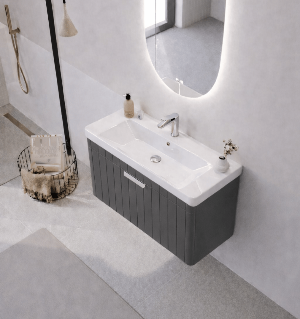 Orka Procıda 80 cm Mat Antrasit / Krom Kulplu ,Banyo Dolabı Alt Modül ve Lavabo, 5007214 - 3