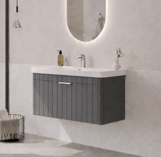 Orka Procıda 80 cm Mat Antrasit / Krom Kulplu ,Banyo Dolabı Alt Modül ve Lavabo, 5007214 - 4