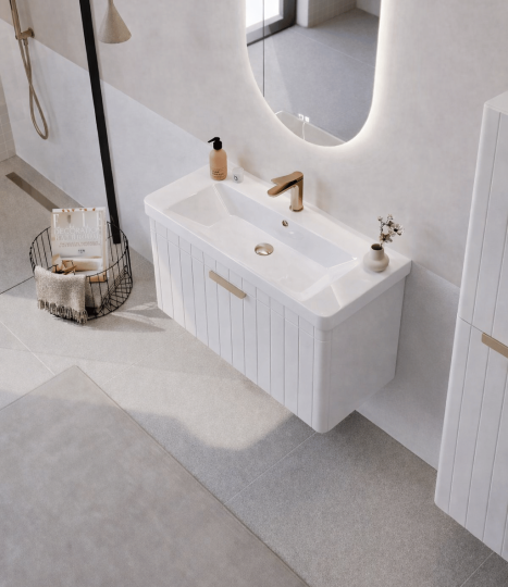 Orka Procıda 80 cm Mat Beyaz / Altın Kulplu ,Banyo Dolabı Alt Modül ve Lavabo, 5007209 - 3