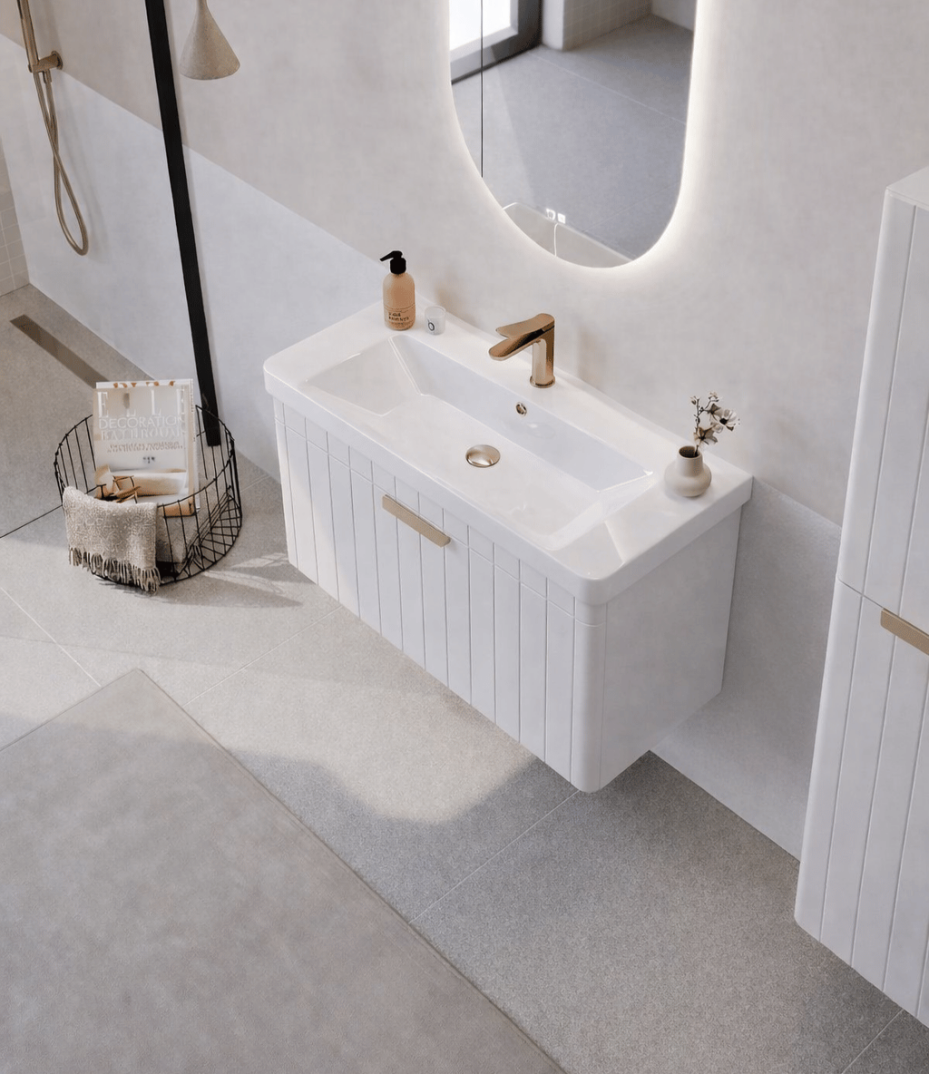 Orka Procıda 80 cm Mat Beyaz / Altın Kulplu ,Banyo Dolabı Alt Modül ve Lavabo, 5007209 - 3