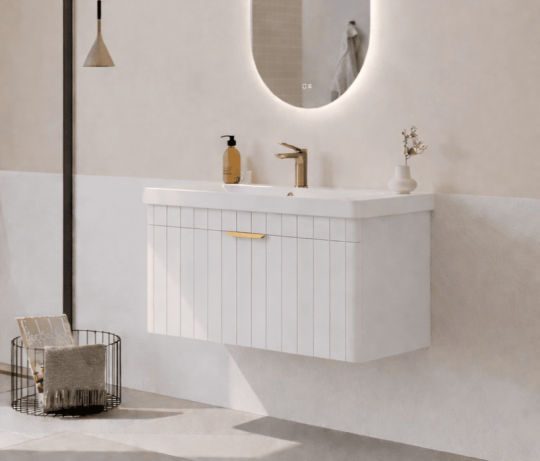 Orka Procıda 80 cm Mat Beyaz / Altın Kulplu ,Banyo Dolabı Alt Modül ve Lavabo, 5007209 - 5