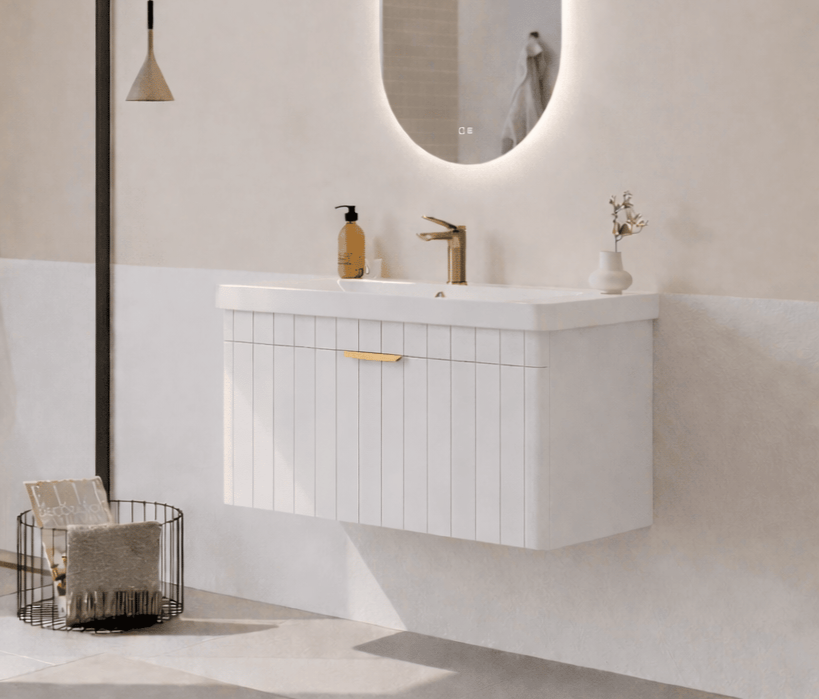 Orka Procıda 80 cm Mat Beyaz / Altın Kulplu ,Banyo Dolabı Alt Modül ve Lavabo, 5007209 - 5