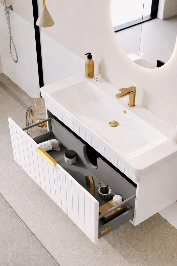 Orka Procıda 80 cm Mat Beyaz / Altın Kulplu ,Banyo Dolabı Alt Modül ve Lavabo, 5007209 - 6