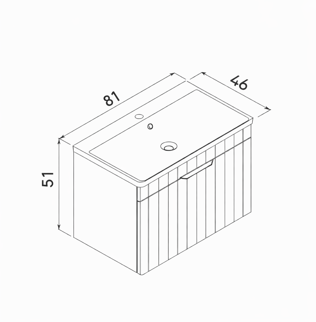 Orka Procıda 80 cm Mat Beyaz / Altın Kulplu ,Banyo Dolabı Alt Modül ve Lavabo, 5007209 - 8