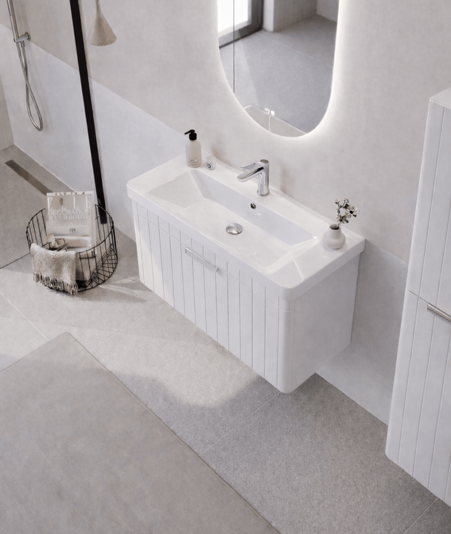 Orka Procıda 80 cm Mat Beyaz / Krom Kulplu ,Banyo Dolabı Alt Modül ve Lavabo, 5007213 - 4