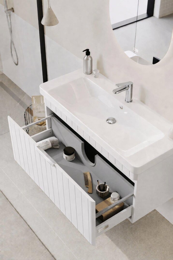 Orka Procıda 80 cm Mat Beyaz / Krom Kulplu ,Banyo Dolabı Alt Modül ve Lavabo, 5007213 - 6