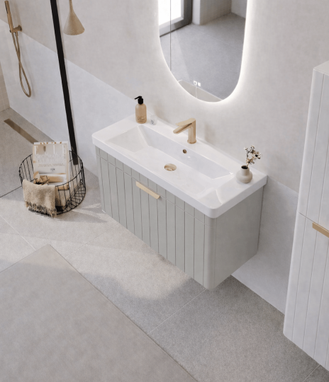 Orka Procıda 80 cm Mat Kaşmir / Altın Kulplu ,Banyo Dolabı Alt Modül ve Lavabo, 5007211 - 3