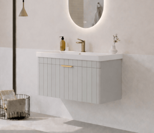 Orka Procıda 80 cm Mat Kaşmir / Altın Kulplu ,Banyo Dolabı Alt Modül ve Lavabo, 5007211 - 4