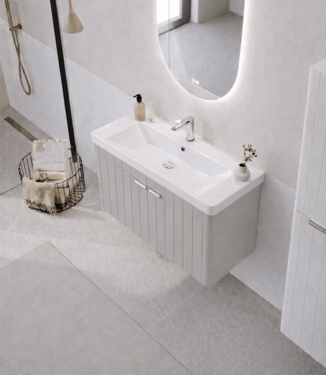 Orka Procıda 80 cm Mat Kaşmir / Krom Kulplu ,Banyo Dolabı Alt Modül ve Lavabo, 5007215 - 3