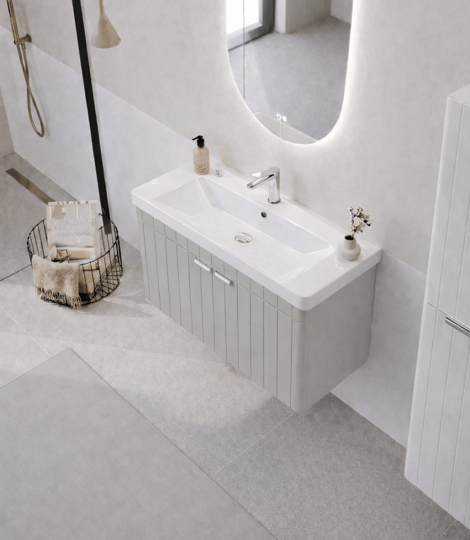 Orka Procıda 80 cm Mat Kaşmir / Krom Kulplu ,Banyo Dolabı Alt Modül ve Lavabo, 5007215 - 3