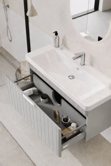 Orka Procıda 80 cm Mat Kaşmir / Krom Kulplu ,Banyo Dolabı Alt Modül ve Lavabo, 5007215 - 6