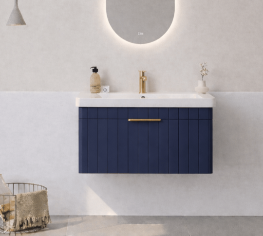 Orka Procıda 80 cm Mat Lacivert / Altın Kulplu ,Banyo Dolabı Alt Modül ve Lavabo, 5007212 