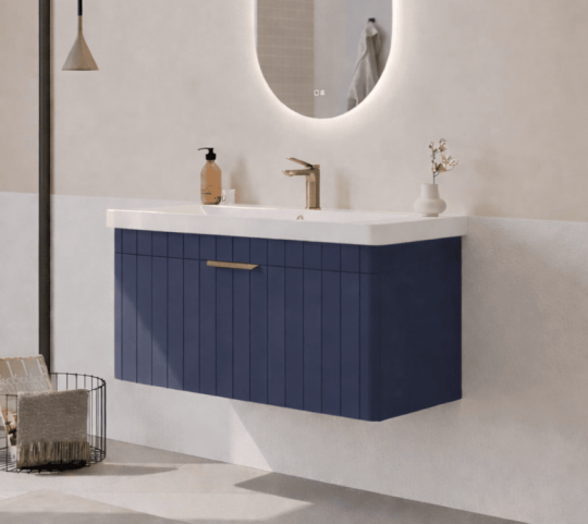 Orka Procıda 80 cm Mat Lacivert / Altın Kulplu ,Banyo Dolabı Alt Modül ve Lavabo, 5007212 - 3
