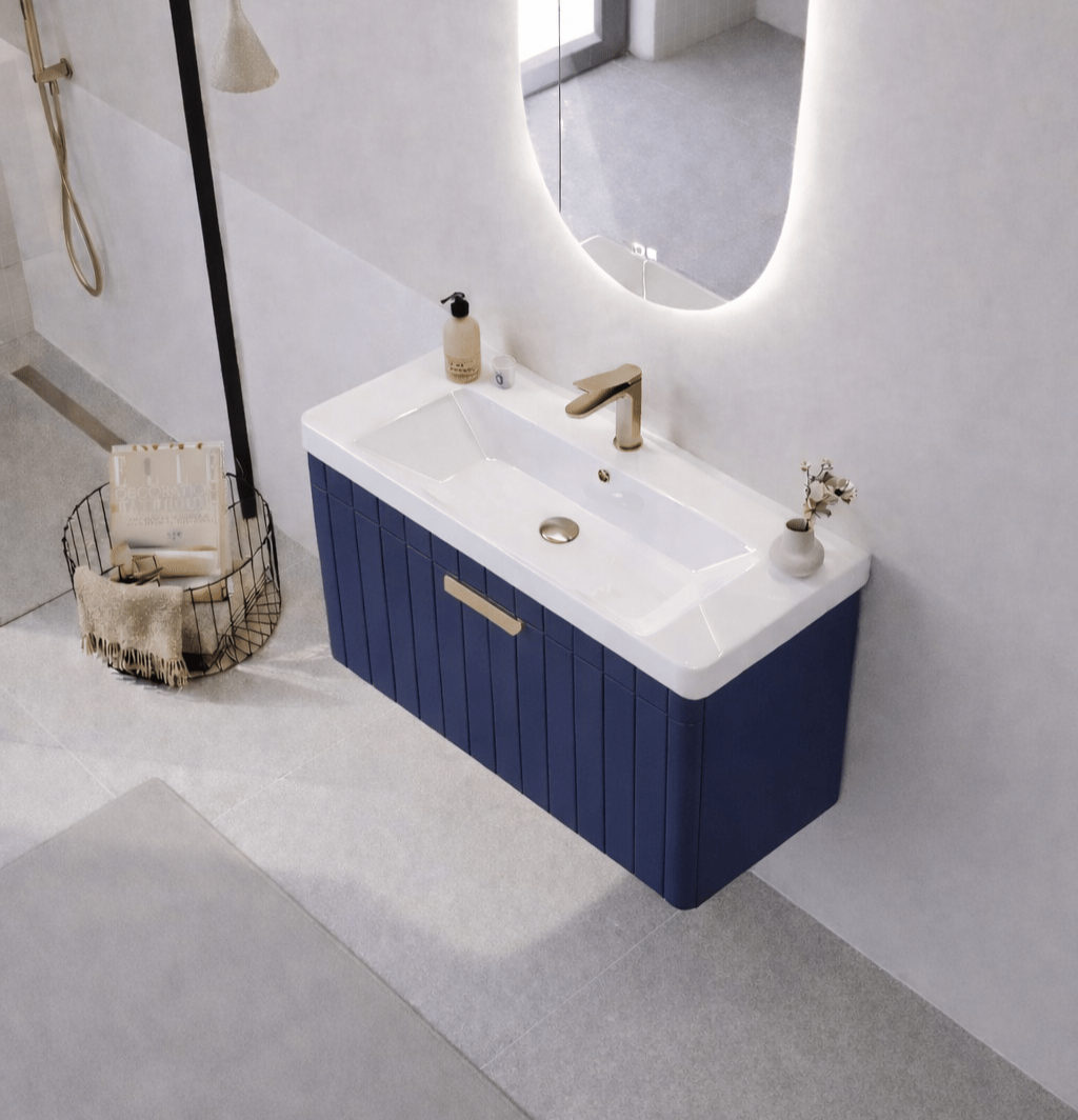 Orka Procıda 80 cm Mat Lacivert / Altın Kulplu ,Banyo Dolabı Alt Modül ve Lavabo, 5007212 - 5