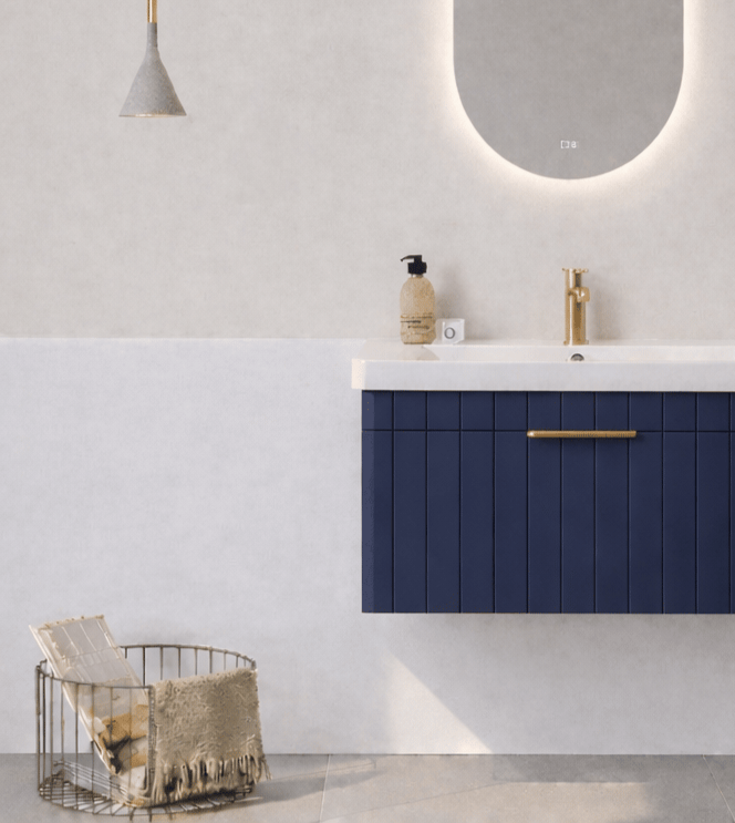 Orka Procıda 80 cm Mat Lacivert / Altın Kulplu ,Banyo Dolabı Alt Modül ve Lavabo, 5007212 - 7