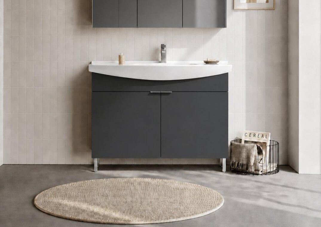 Orka Purus 100 cm, Mat Antrasit, Banyo Dolabı Alt Modül Ve Lavabo, (Ayaklı), 5008452 - 1