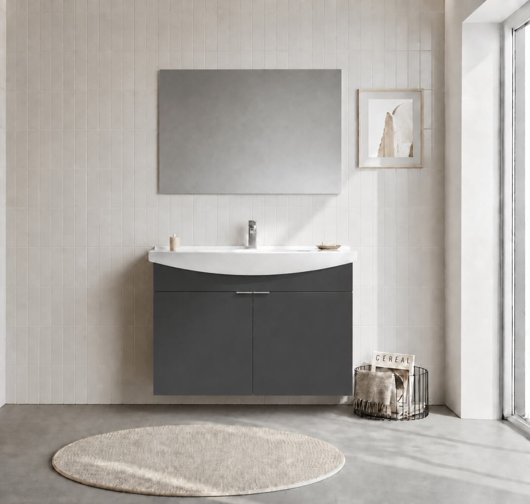 Orka Purus 100 cm ,Mat Antrasit, Banyo Dolabı Takımı (Asma,Düz Ayna), 5008329 - 2