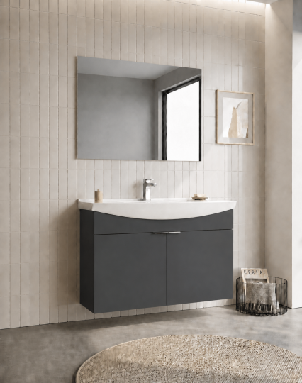 Orka Purus 100 cm ,Mat Antrasit, Banyo Dolabı Takımı (Asma,Düz Ayna), 5008329 - 3