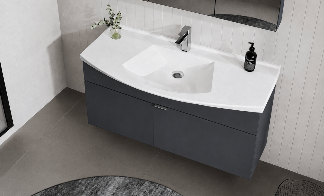 Orka Purus 100 cm ,Mat Antrasit, Banyo Dolabı Takımı (Asma,Düz Ayna), 5008329 - 5