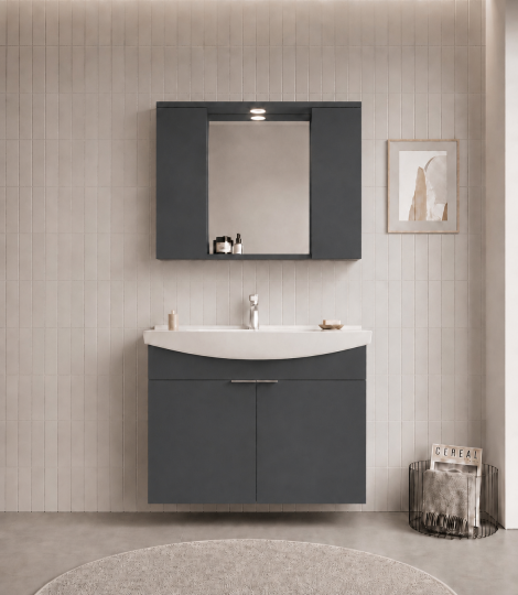 Orka Purus 100 cm ,Mat Antrasit, Banyo Dolabı Takımı (Asma,Spotlu Ayna), 5007985 - 2